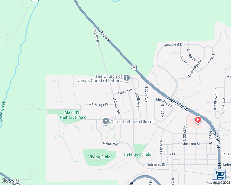 map of restaurants, bars, coffee shops, grocery stores, and more near 1050 North 28th Avenue in Blair