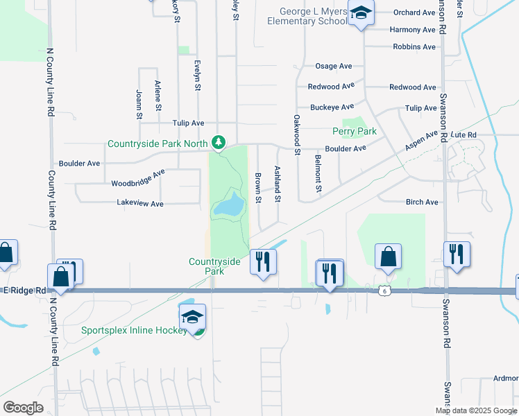 map of restaurants, bars, coffee shops, grocery stores, and more near 3343 Brown Street in Portage