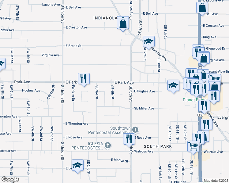 map of restaurants, bars, coffee shops, grocery stores, and more near 3233 Southeast 4th Street in Des Moines