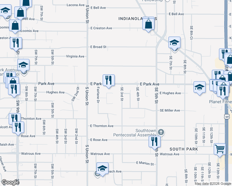 map of restaurants, bars, coffee shops, grocery stores, and more near 218 East Hughes Circle in Des Moines