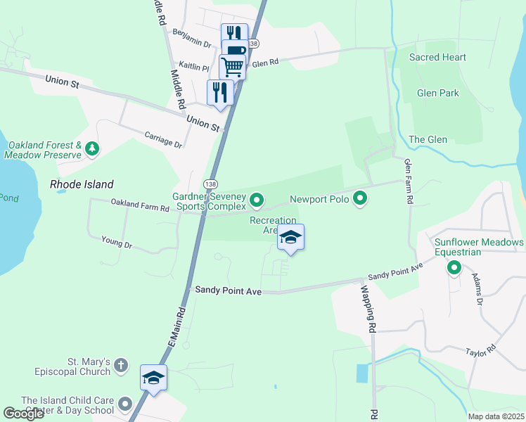 map of restaurants, bars, coffee shops, grocery stores, and more near 54 Linden Lane in Portsmouth