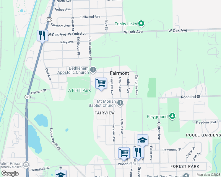 map of restaurants, bars, coffee shops, grocery stores, and more near 2115 Fairview Avenue in Lockport