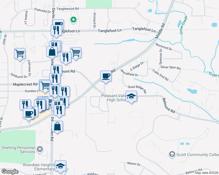 map of restaurants, bars, coffee shops, grocery stores, and more near 3178 Belmont Place in Riverdale