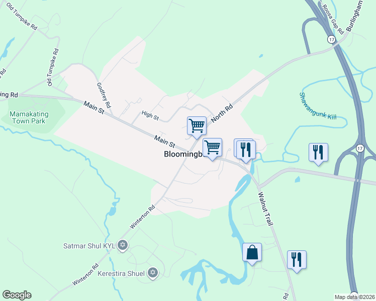 map of restaurants, bars, coffee shops, grocery stores, and more near in Bloomingburg
