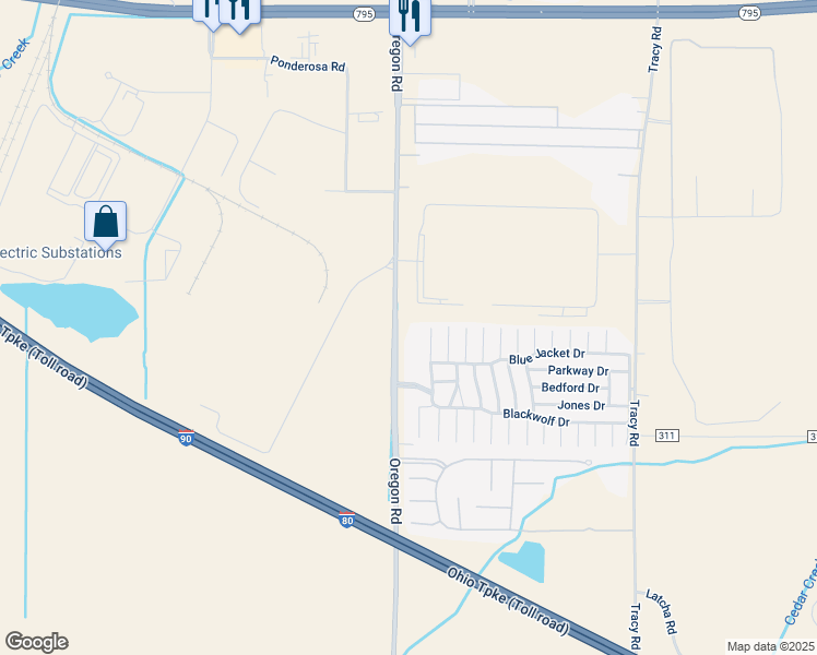 map of restaurants, bars, coffee shops, grocery stores, and more near 27744 County Road 107 in Perrysburg