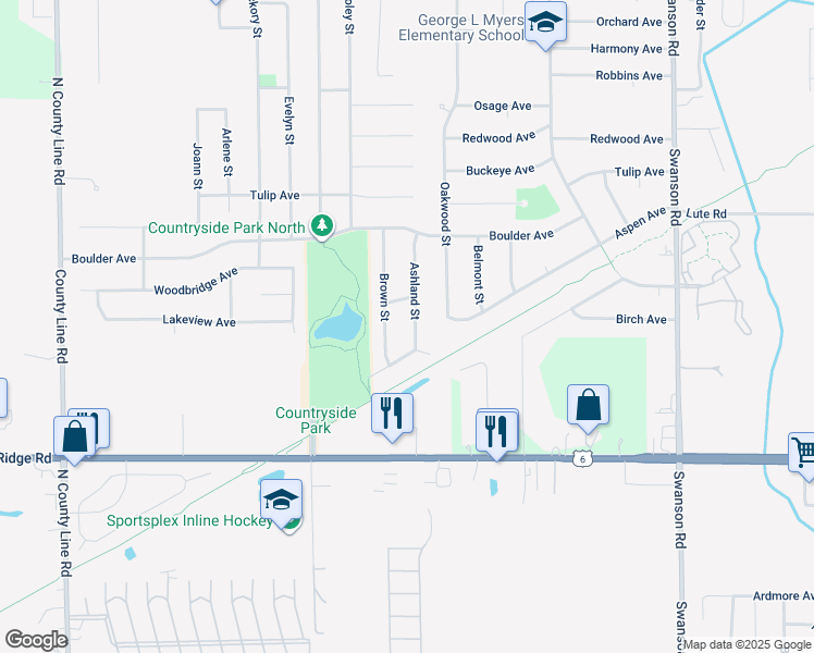map of restaurants, bars, coffee shops, grocery stores, and more near 3343 Brown Street in Portage