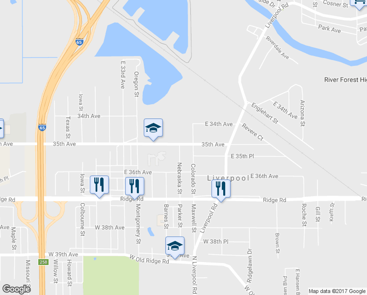 map of restaurants, bars, coffee shops, grocery stores, and more near 3103 East 35th Avenue in Lake Station