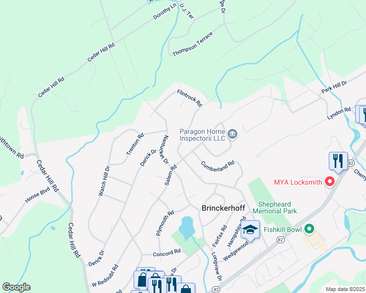map of restaurants, bars, coffee shops, grocery stores, and more near 147 Riverview Drive in Fishkill