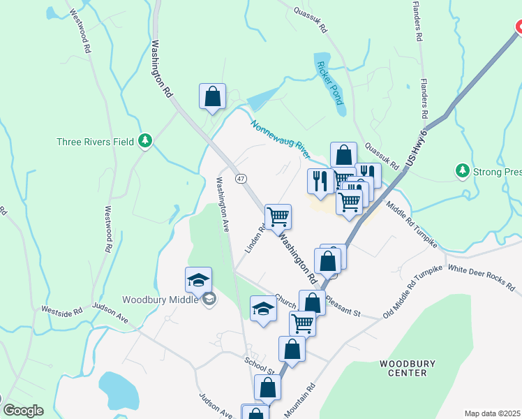 map of restaurants, bars, coffee shops, grocery stores, and more near 71 Washington Road in Woodbury