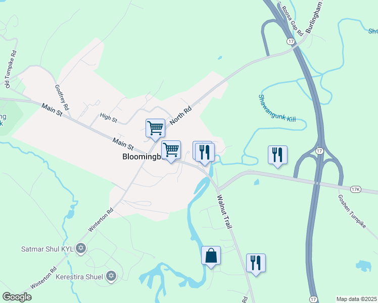 map of restaurants, bars, coffee shops, grocery stores, and more near 8-12 Hickory Court in Wurtsboro