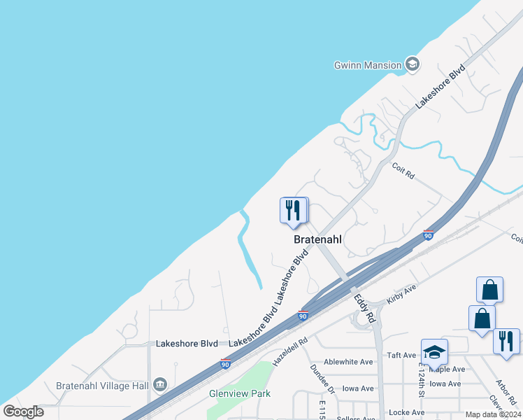 map of restaurants, bars, coffee shops, grocery stores, and more near 2 Bratenahl Place in Cleveland