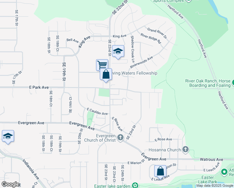 map of restaurants, bars, coffee shops, grocery stores, and more near 2207 East Park Avenue in Des Moines