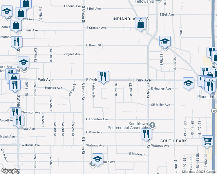 map of restaurants, bars, coffee shops, grocery stores, and more near 218 East Hughes Circle in Des Moines