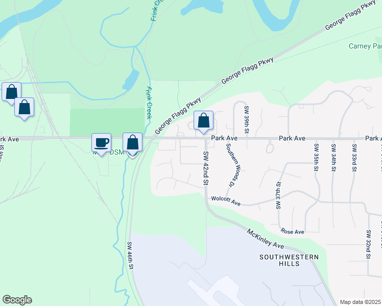 map of restaurants, bars, coffee shops, grocery stores, and more near 4200 Park Avenue in Des Moines