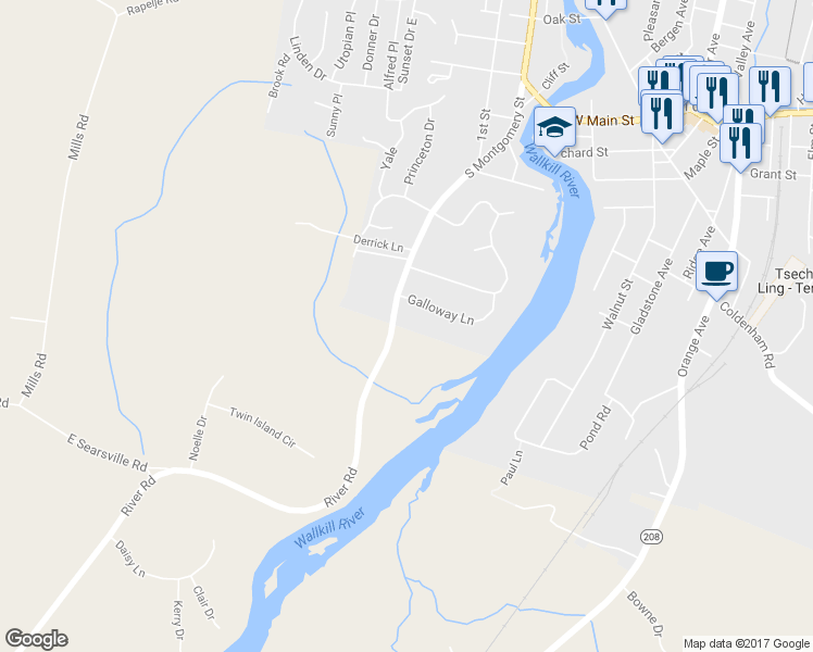 map of restaurants, bars, coffee shops, grocery stores, and more near 195 River Road in Walden