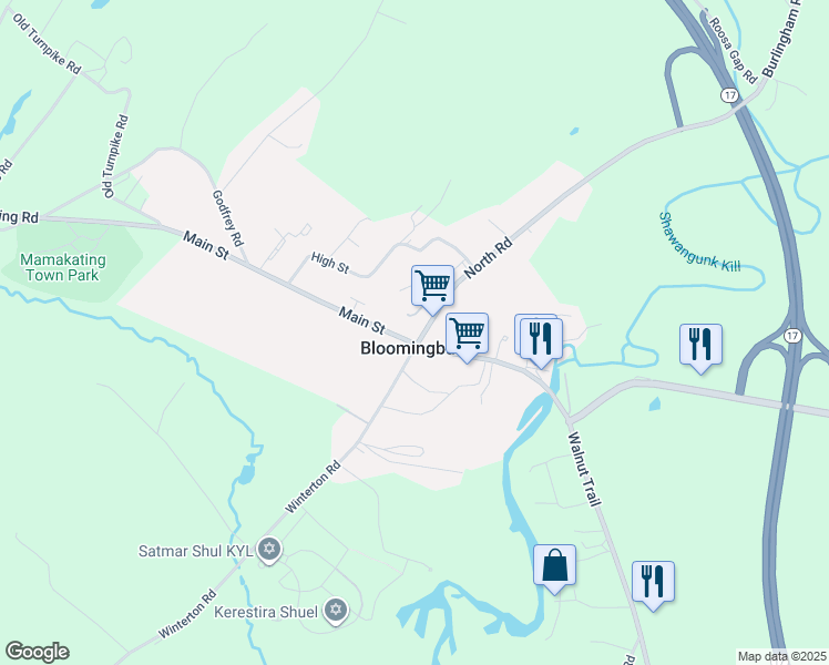 map of restaurants, bars, coffee shops, grocery stores, and more near 13 Bloomingburg Road in Middletown