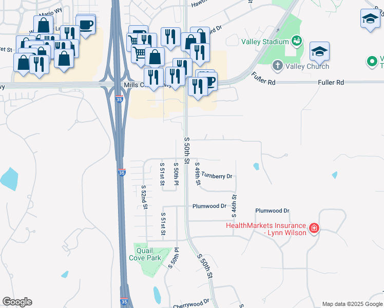 map of restaurants, bars, coffee shops, grocery stores, and more near 4965 Park Circle in West Des Moines