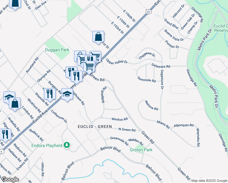 map of restaurants, bars, coffee shops, grocery stores, and more near in Cleveland