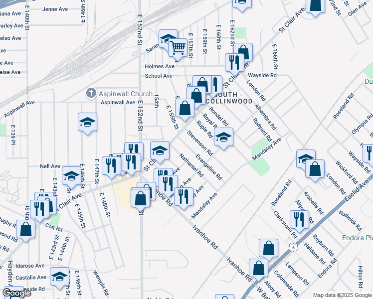 map of restaurants, bars, coffee shops, grocery stores, and more near 933 Nathaniel Road in Cleveland