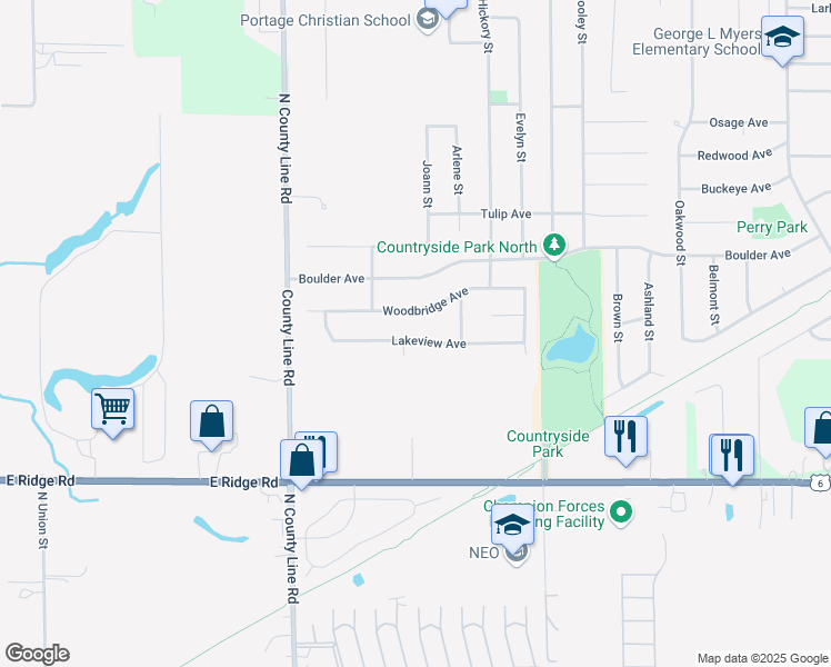 map of restaurants, bars, coffee shops, grocery stores, and more near 5128 Lakeview Avenue in Portage