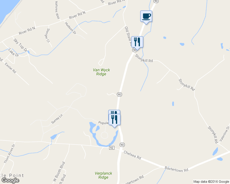 map of restaurants, bars, coffee shops, grocery stores, and more near 2 Country Club Lane in Wappingers Falls