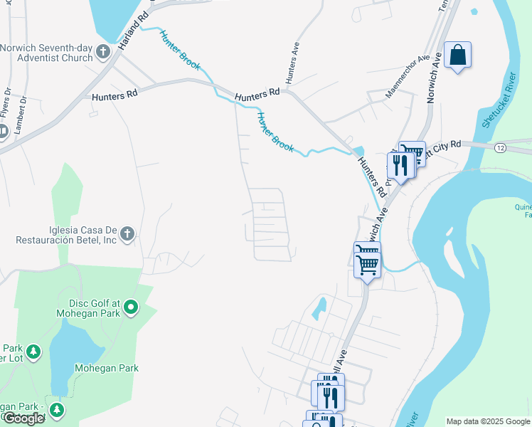 map of restaurants, bars, coffee shops, grocery stores, and more near 137-143 Oakland Heights in Norwich