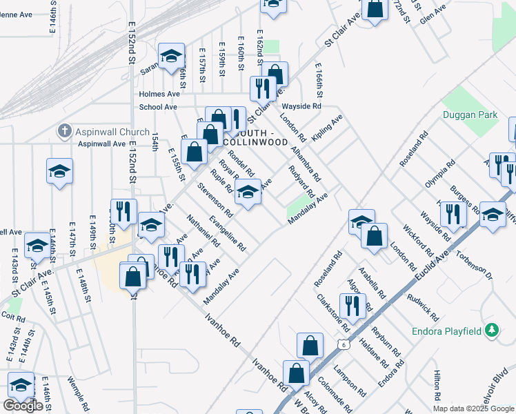 map of restaurants, bars, coffee shops, grocery stores, and more near 974 Royal Road in Cleveland