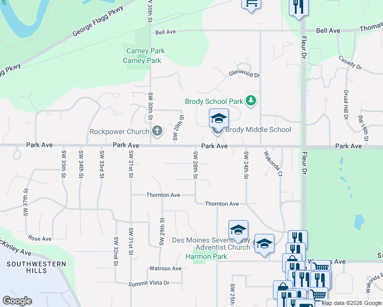 map of restaurants, bars, coffee shops, grocery stores, and more near 2715 Caulder Avenue in Des Moines