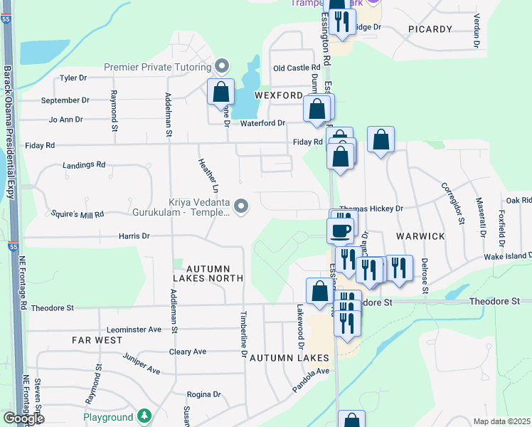 map of restaurants, bars, coffee shops, grocery stores, and more near 3344 Thomas Hickey Drive in Joliet