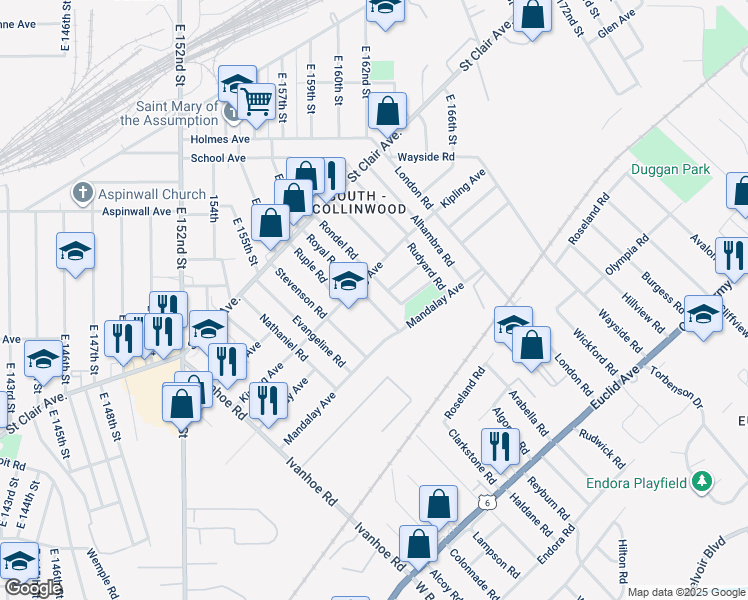 map of restaurants, bars, coffee shops, grocery stores, and more near 974 Royal Road in Cleveland