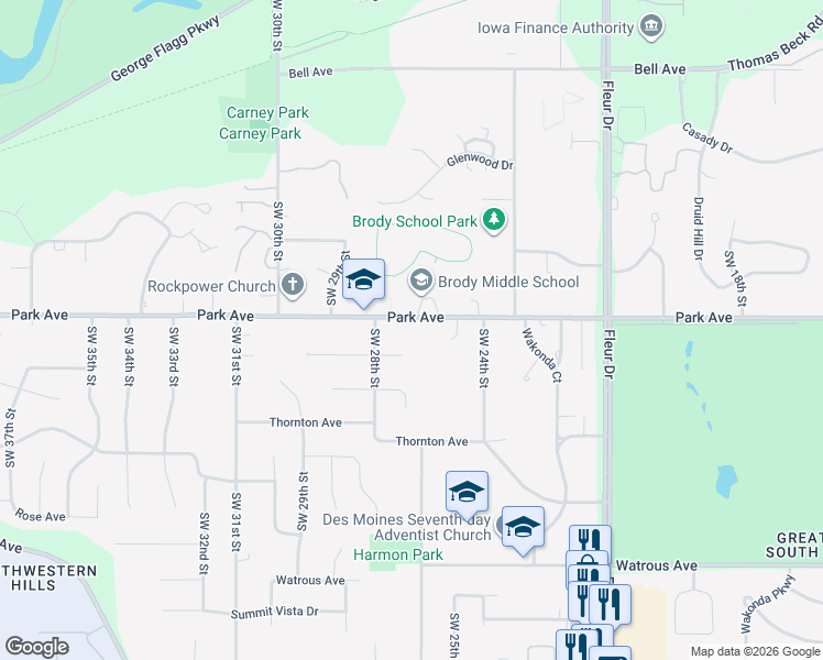 map of restaurants, bars, coffee shops, grocery stores, and more near 2603 Caulder Avenue in Des Moines