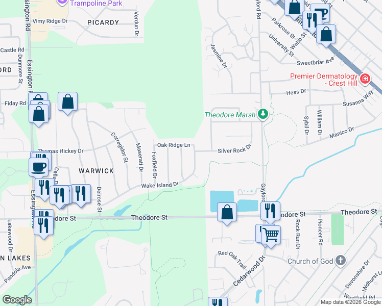 map of restaurants, bars, coffee shops, grocery stores, and more near 1807 Wake Island Drive in Joliet
