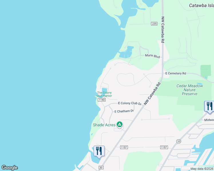 map of restaurants, bars, coffee shops, grocery stores, and more near 2105 North Carriage Lane in Port Clinton