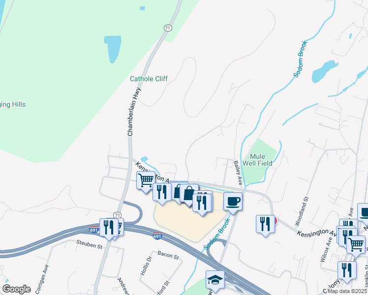 map of restaurants, bars, coffee shops, grocery stores, and more near 26 Sams Road in Meriden