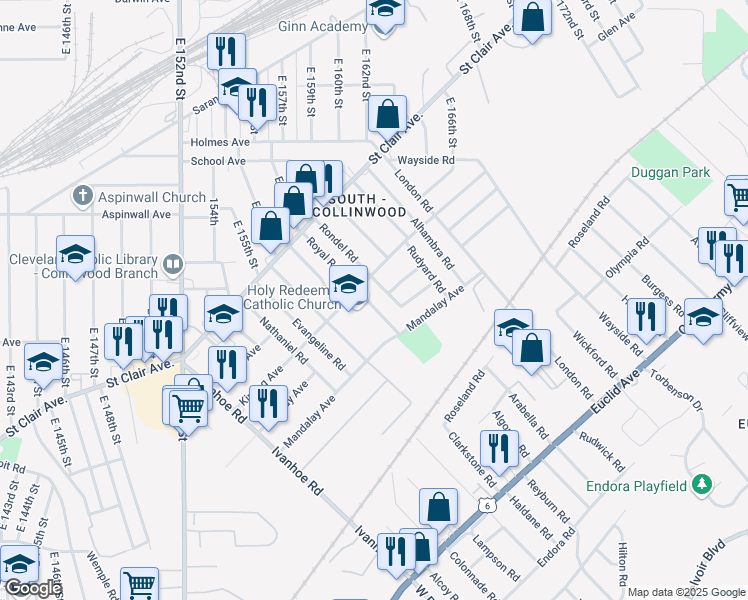 map of restaurants, bars, coffee shops, grocery stores, and more near 974 Royal Road in Cleveland