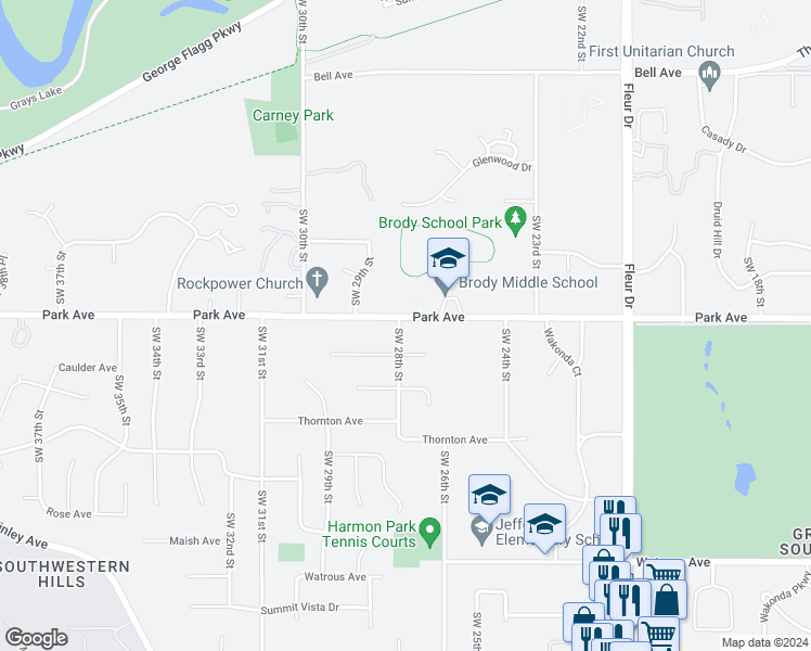 map of restaurants, bars, coffee shops, grocery stores, and more near 2722 Park Avenue in Des Moines