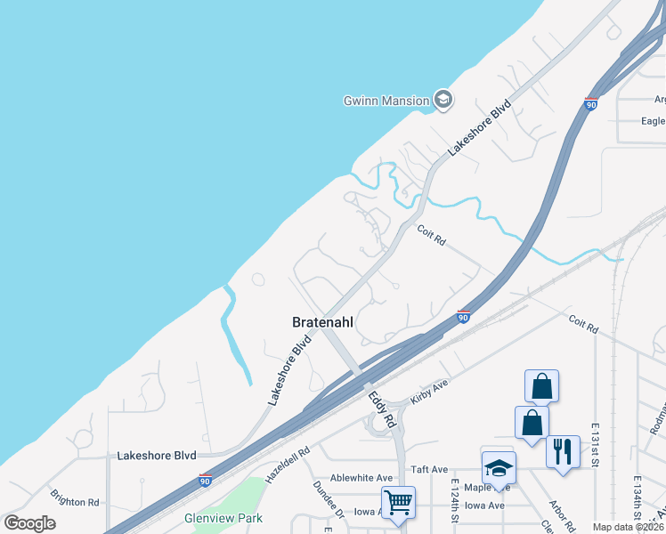map of restaurants, bars, coffee shops, grocery stores, and more near 7 Hanna Court in Bratenahl