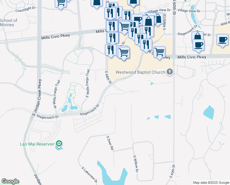 map of restaurants, bars, coffee shops, grocery stores, and more near in West Des Moines