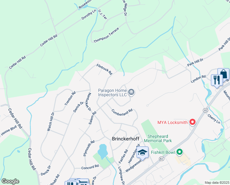 map of restaurants, bars, coffee shops, grocery stores, and more near 105 Salem Road in Fishkill