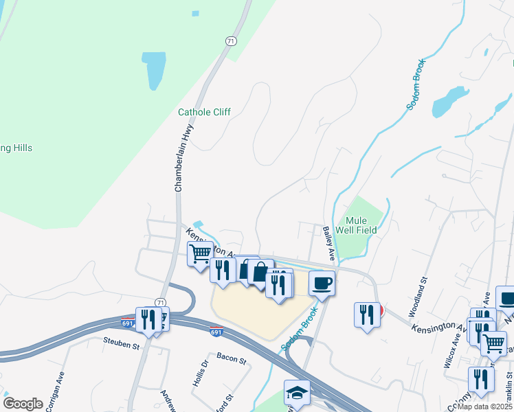 map of restaurants, bars, coffee shops, grocery stores, and more near 80 Sams Road in Meriden
