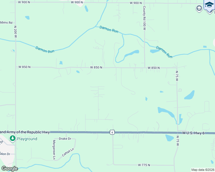 map of restaurants, bars, coffee shops, grocery stores, and more near 122 West 850 North in Valparaiso