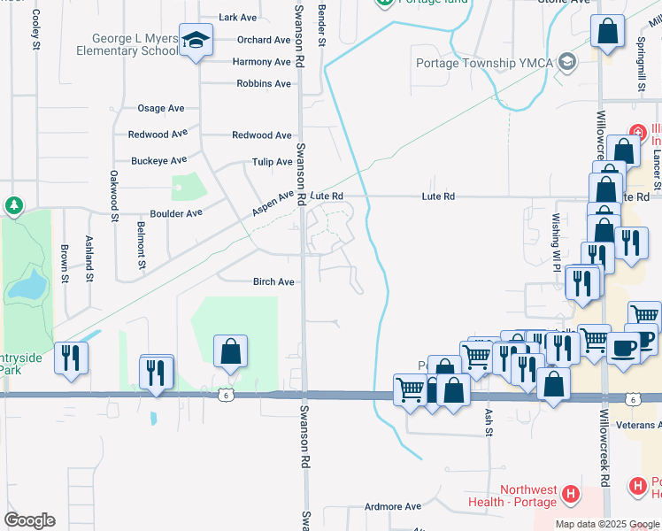 map of restaurants, bars, coffee shops, grocery stores, and more near 3263 Swanson Circle in Portage