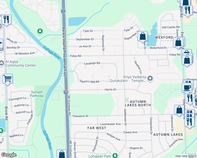 map of restaurants, bars, coffee shops, grocery stores, and more near 1900 Landings Court in Joliet