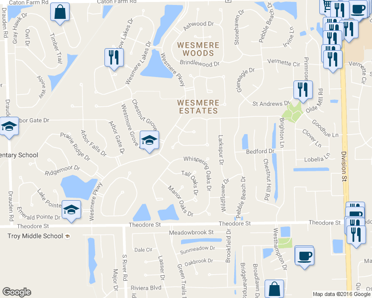 map of restaurants, bars, coffee shops, grocery stores, and more near 5314 Maple Glen Drive in Plainfield