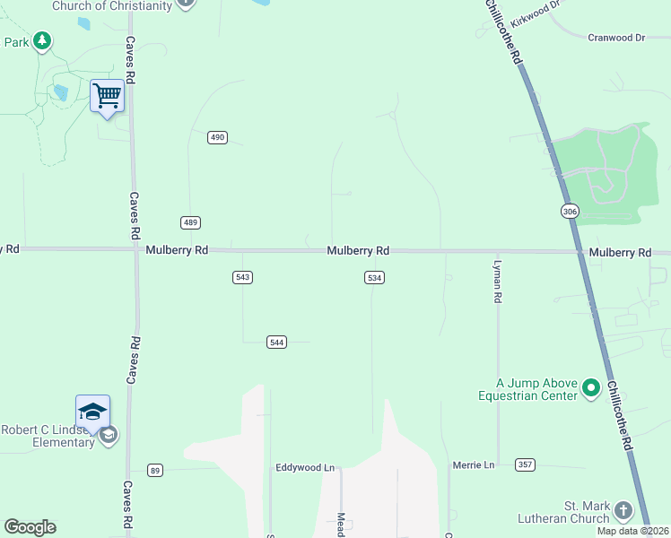 map of restaurants, bars, coffee shops, grocery stores, and more near 8076 Mulberry Road in Chesterland