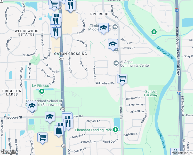 map of restaurants, bars, coffee shops, grocery stores, and more near 1812 Harvest Lane in Plainfield