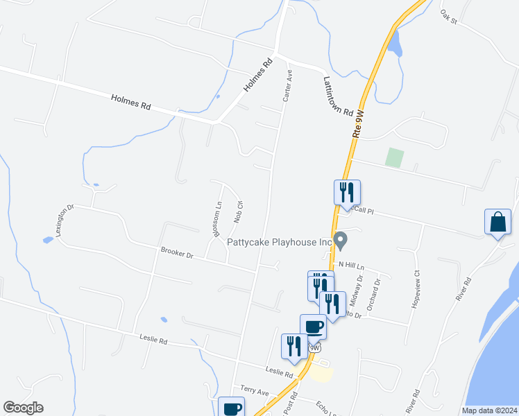 map of restaurants, bars, coffee shops, grocery stores, and more near 341 Carter Avenue in Newburgh