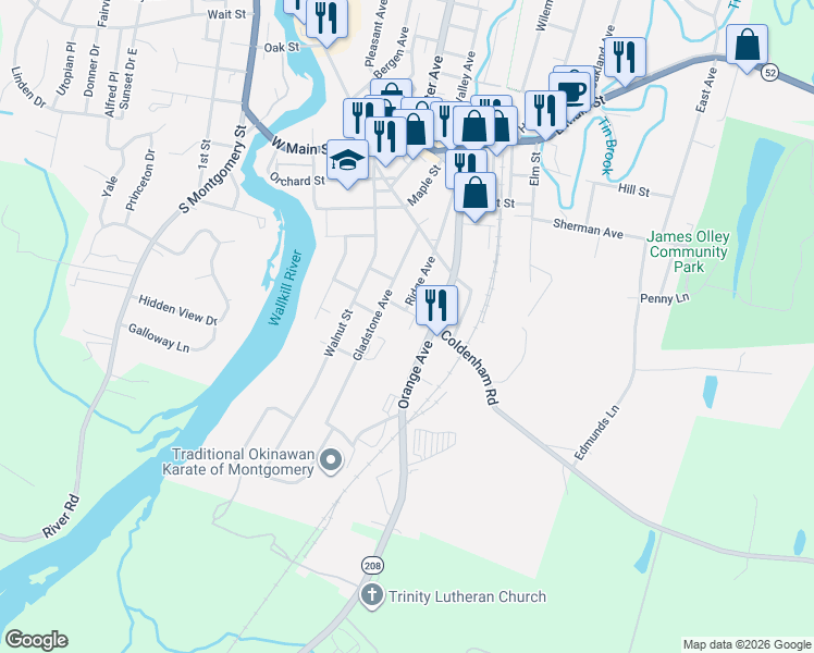 map of restaurants, bars, coffee shops, grocery stores, and more near 25 Ridge Avenue in Walden