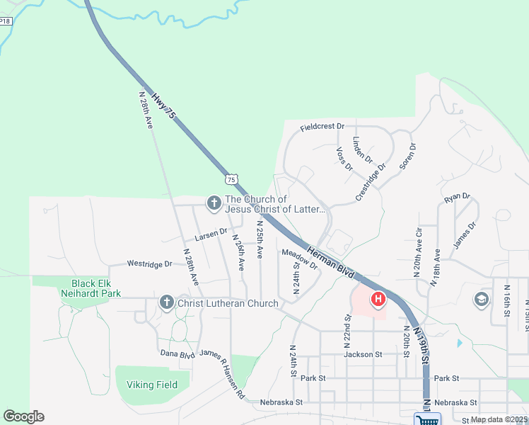map of restaurants, bars, coffee shops, grocery stores, and more near 2500 Herman Boulevard in Blair