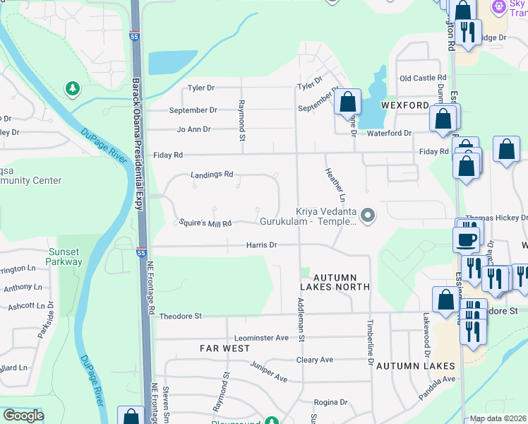map of restaurants, bars, coffee shops, grocery stores, and more near 1808 Brockway Pond Court in Joliet